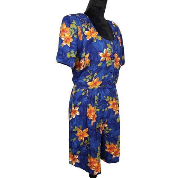 Vintage I.C.I Womens Floral Romper Medium Costal Hawaiian Boho Preppy Layered - Picture 5 of 12